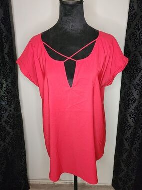 Express Bright Red Crisscross Neck Short Sleeve Top